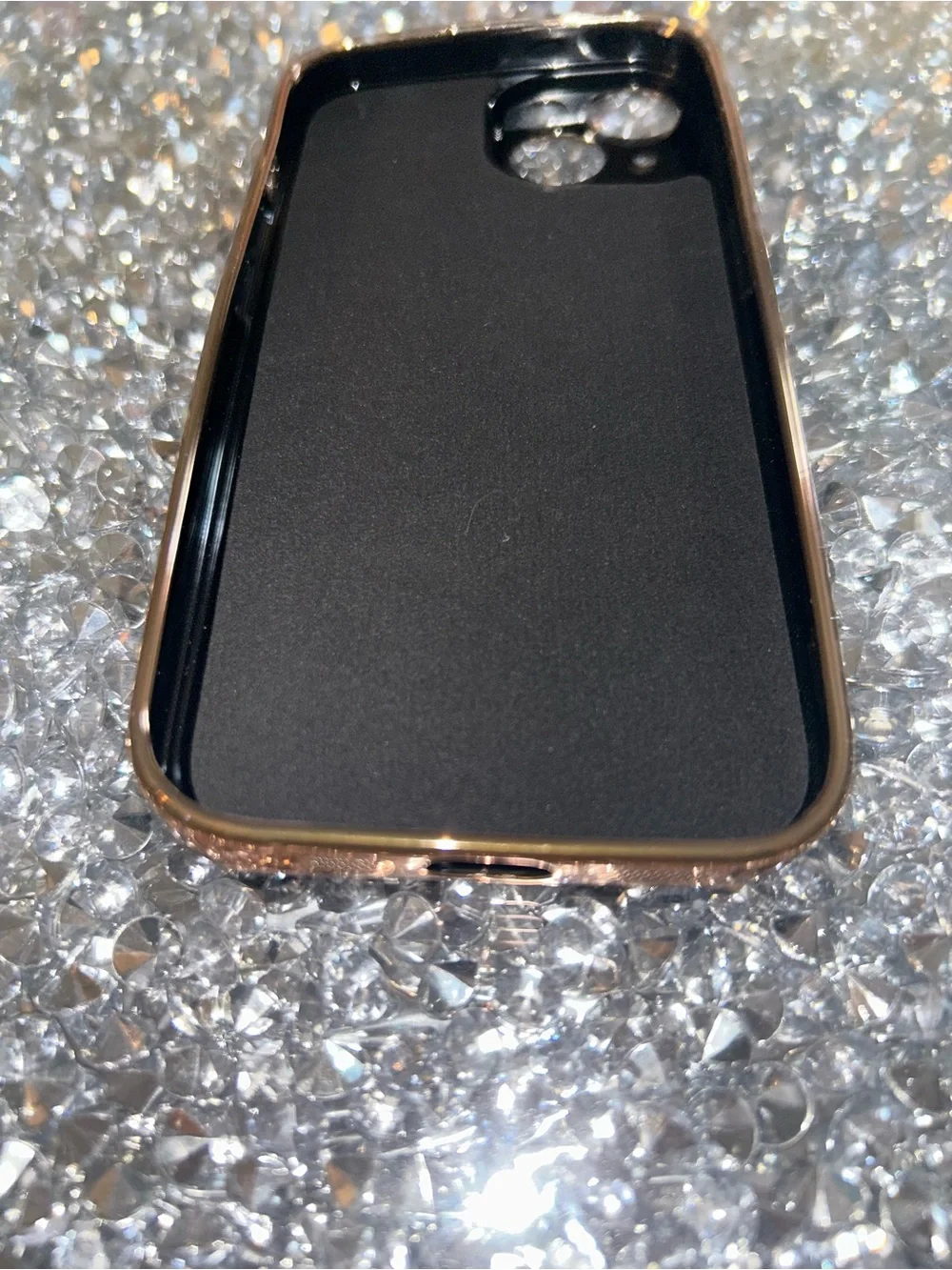 iPhone 15 Black and Gold Phone Ring Holder Case Accessory